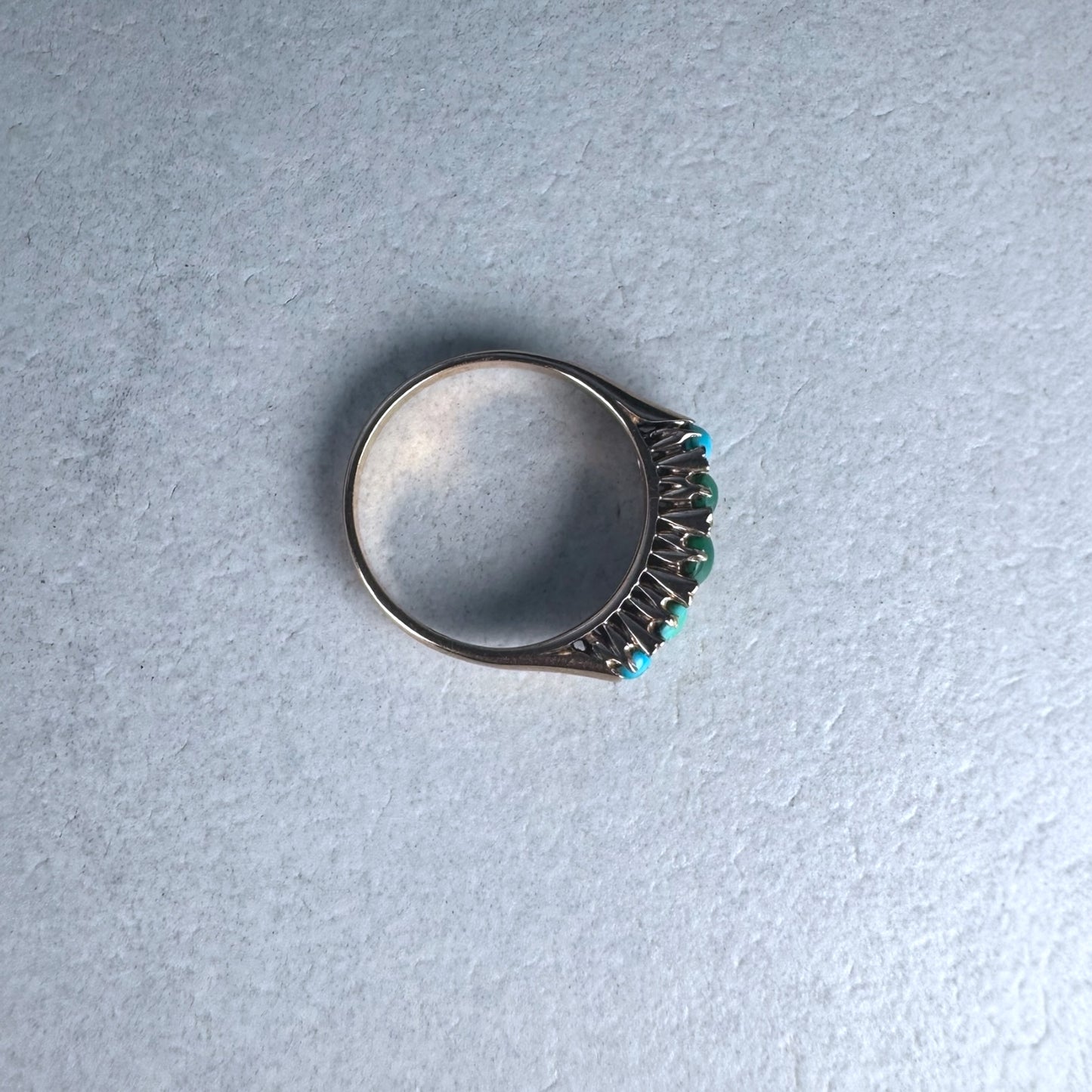 Victorian Natural Turquoise & Diamond Ring | Yellow Gold | Size L