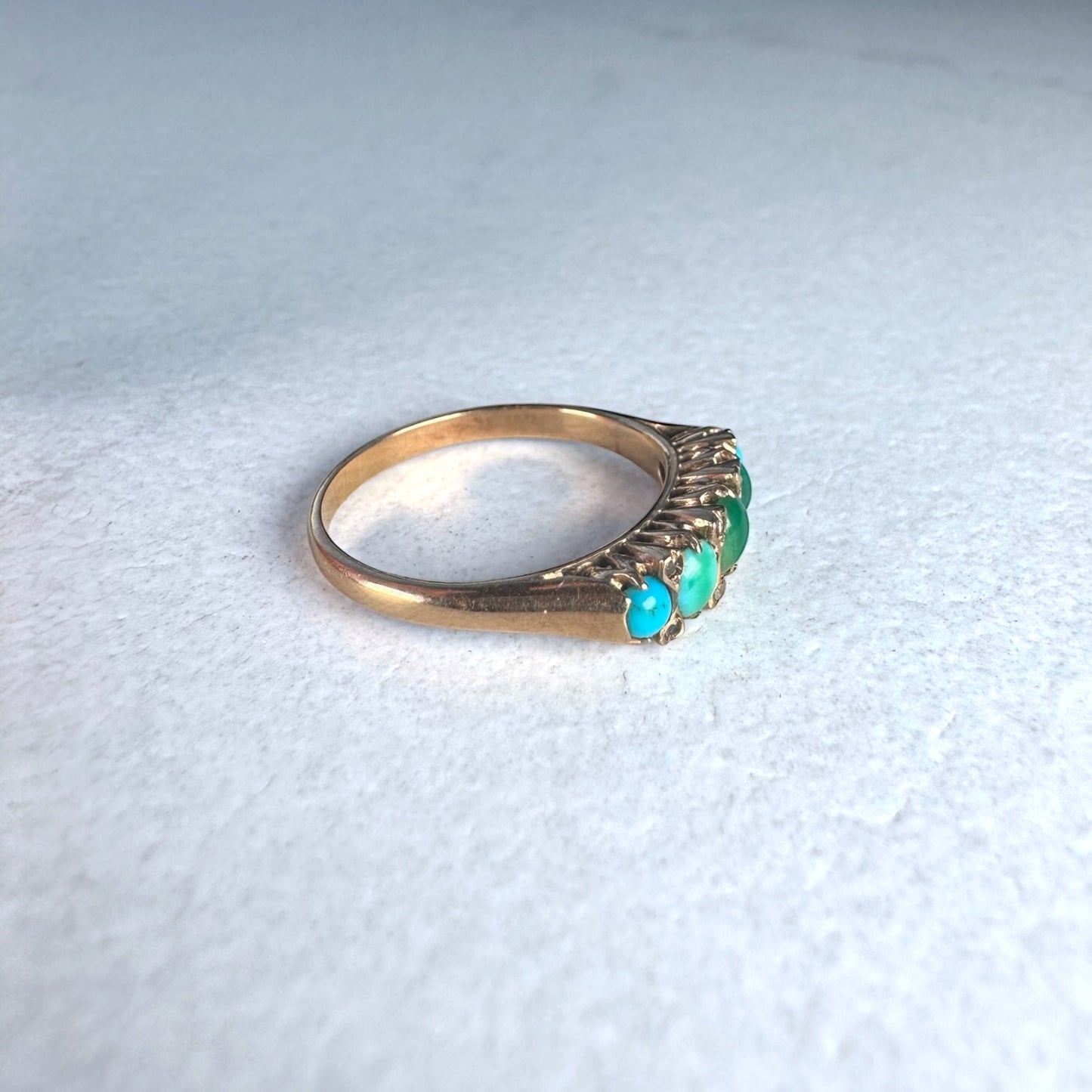 Victorian Natural Turquoise & Diamond Ring | Yellow Gold | Size L