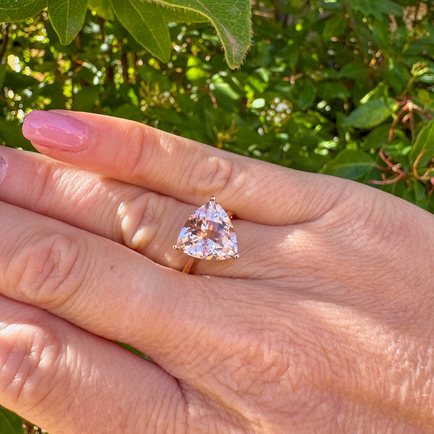Trillion Cut Morganite Ring | Rose Gold | Size L