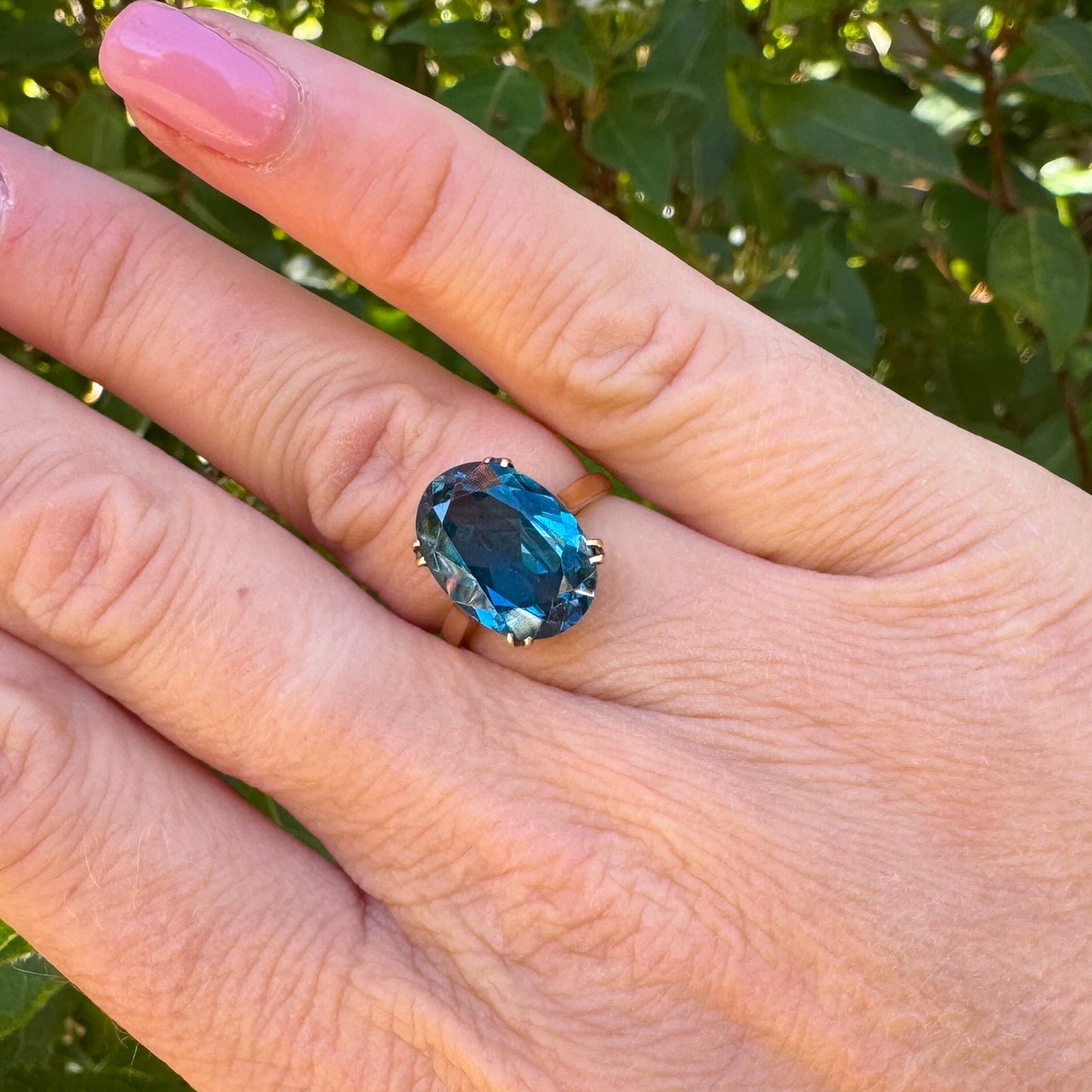 Vintage 1963 Blue Spinel Ring | Yellow Gold | Size J 1/2