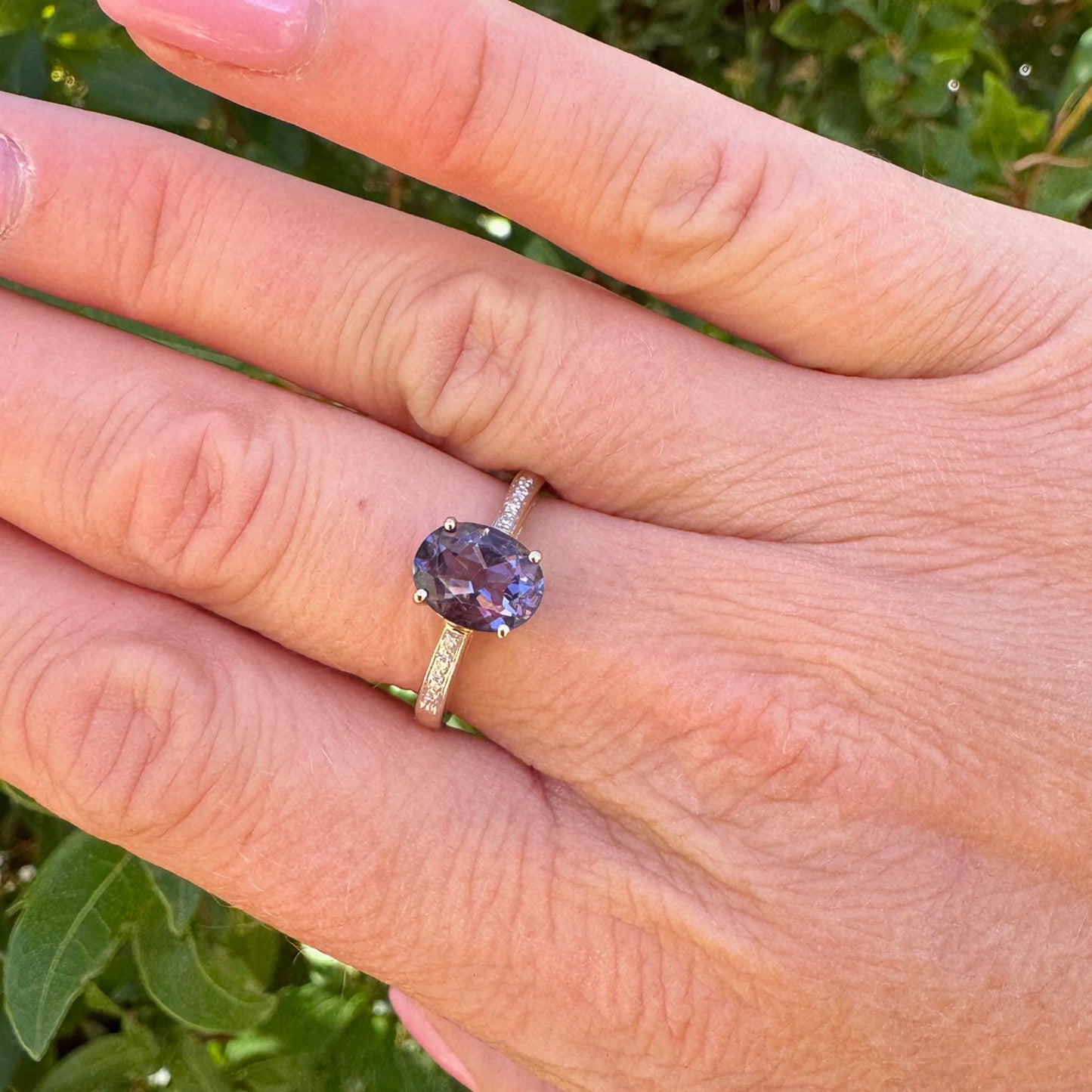 Purple Iolite and Diamond Ring | Yellow Gold | Size P