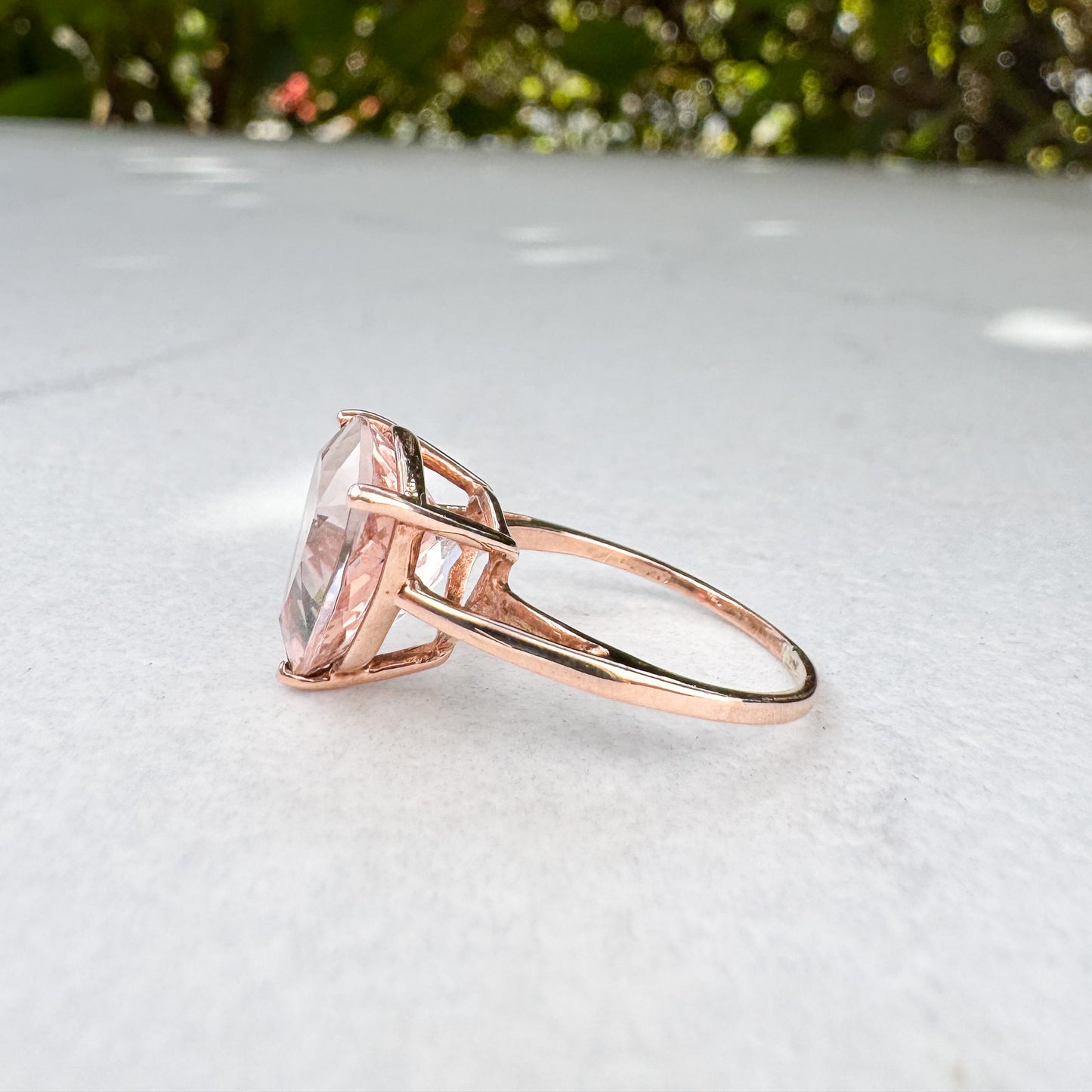 Trillion Cut Morganite Ring | Rose Gold | Size L