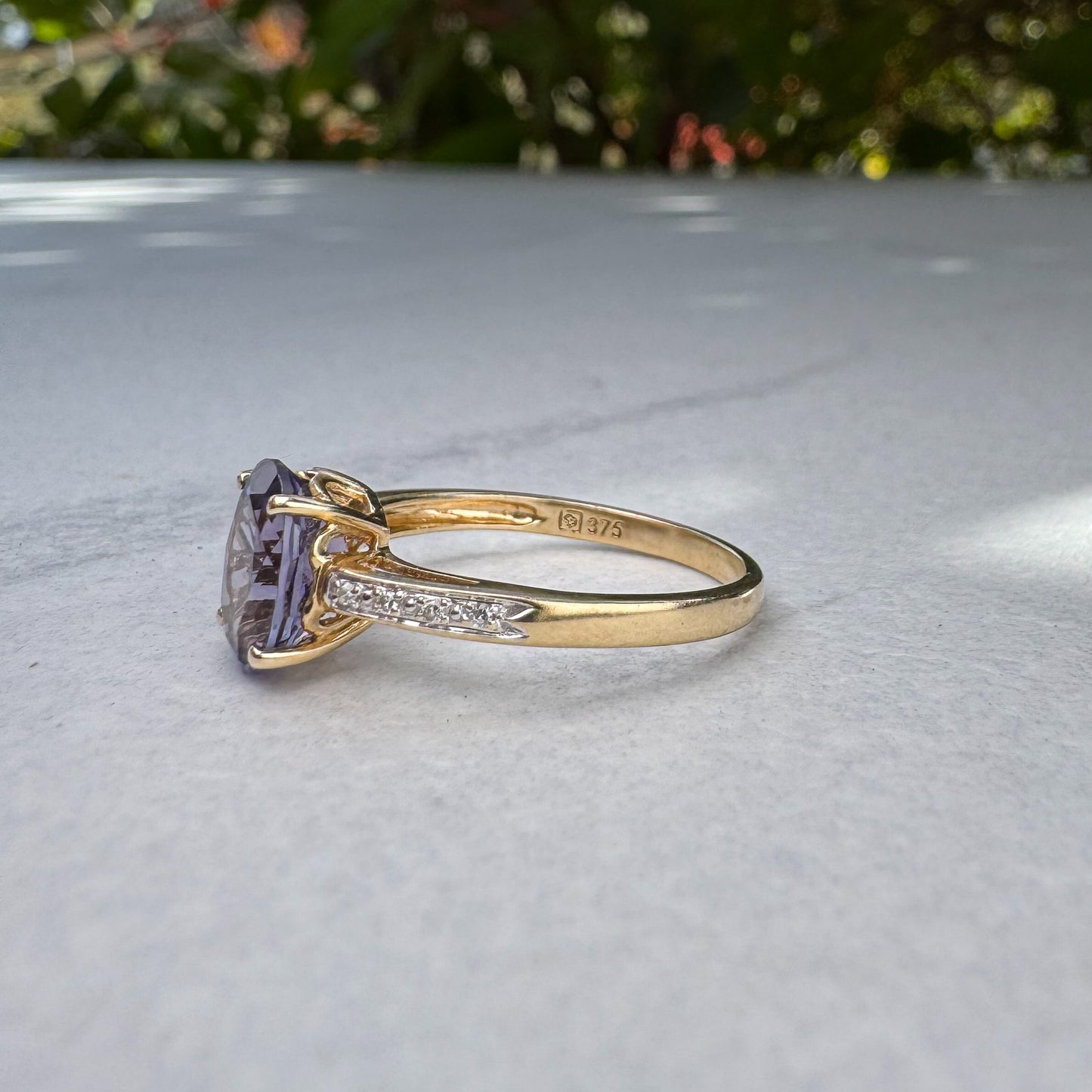Purple Iolite and Diamond Ring | Yellow Gold | Size P