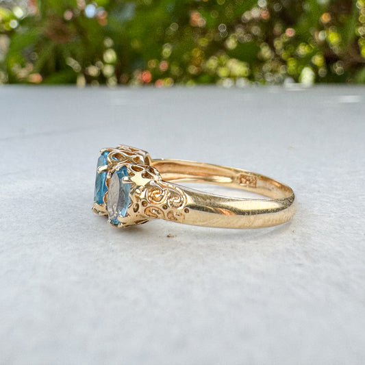 3 Stone Blue Spinel Ring | Yellow Gold | Size O