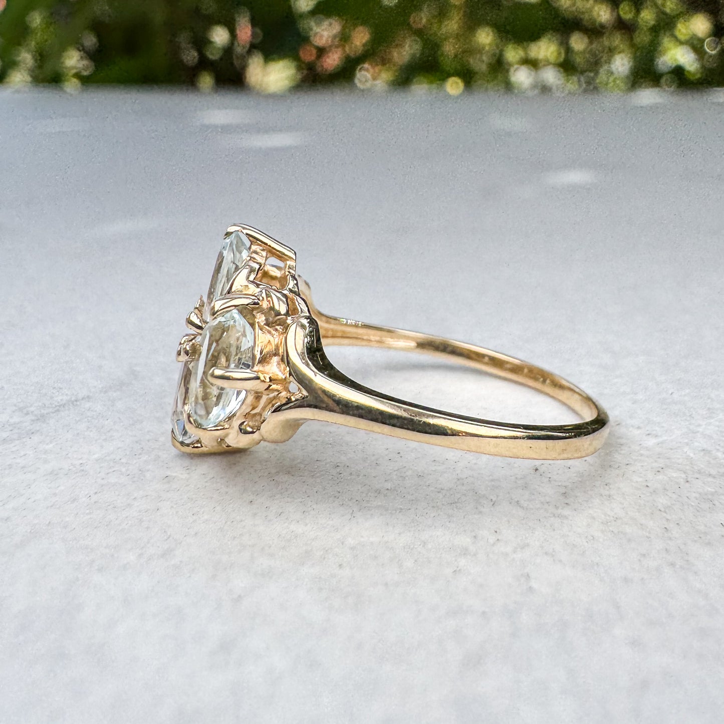 Vintage Aquamarine Cluster Statement Ring | Yellow Gold | Size R