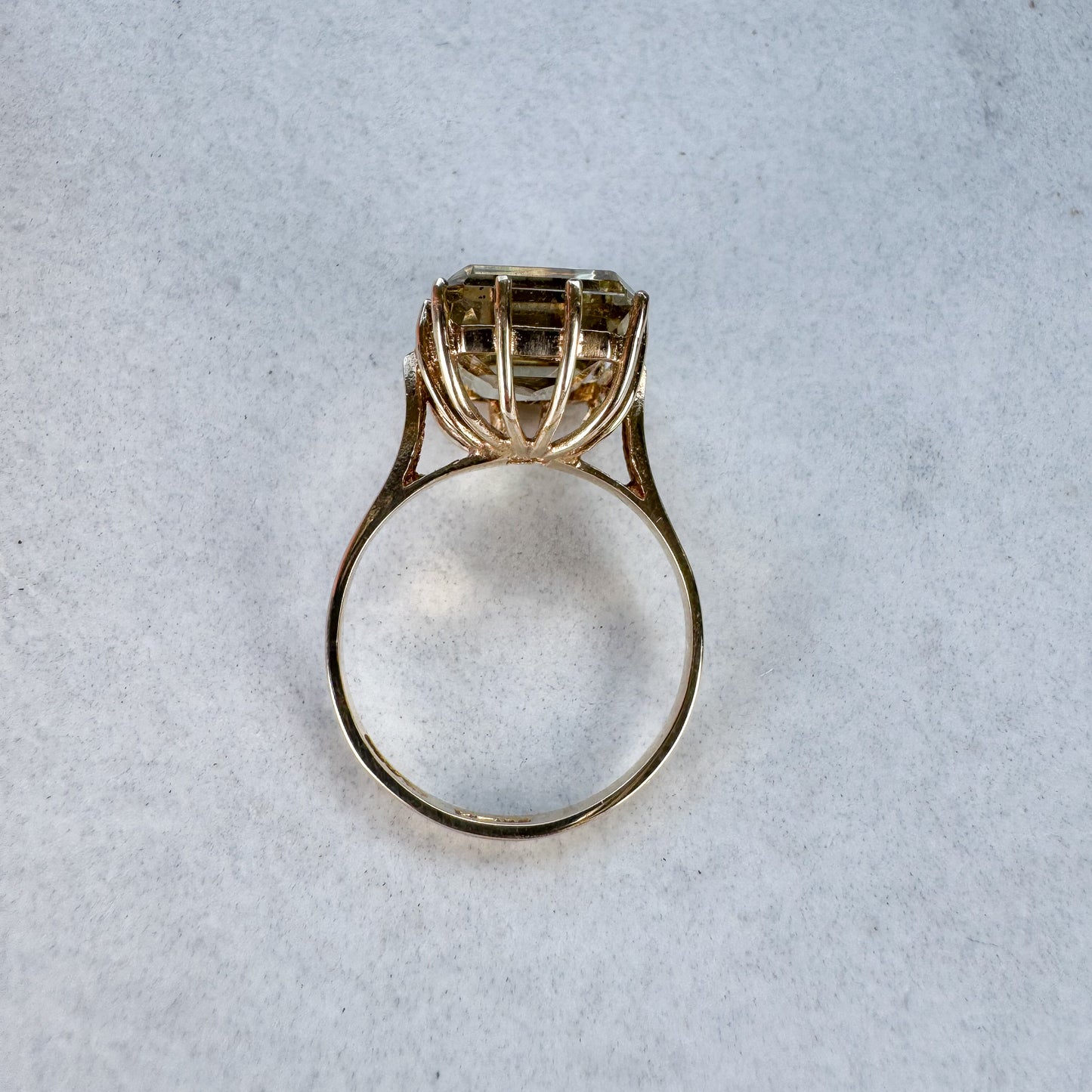 Vintage 1977 Emerald-Cut Citrine Cocktail Ring | Yellow Gold | Size O