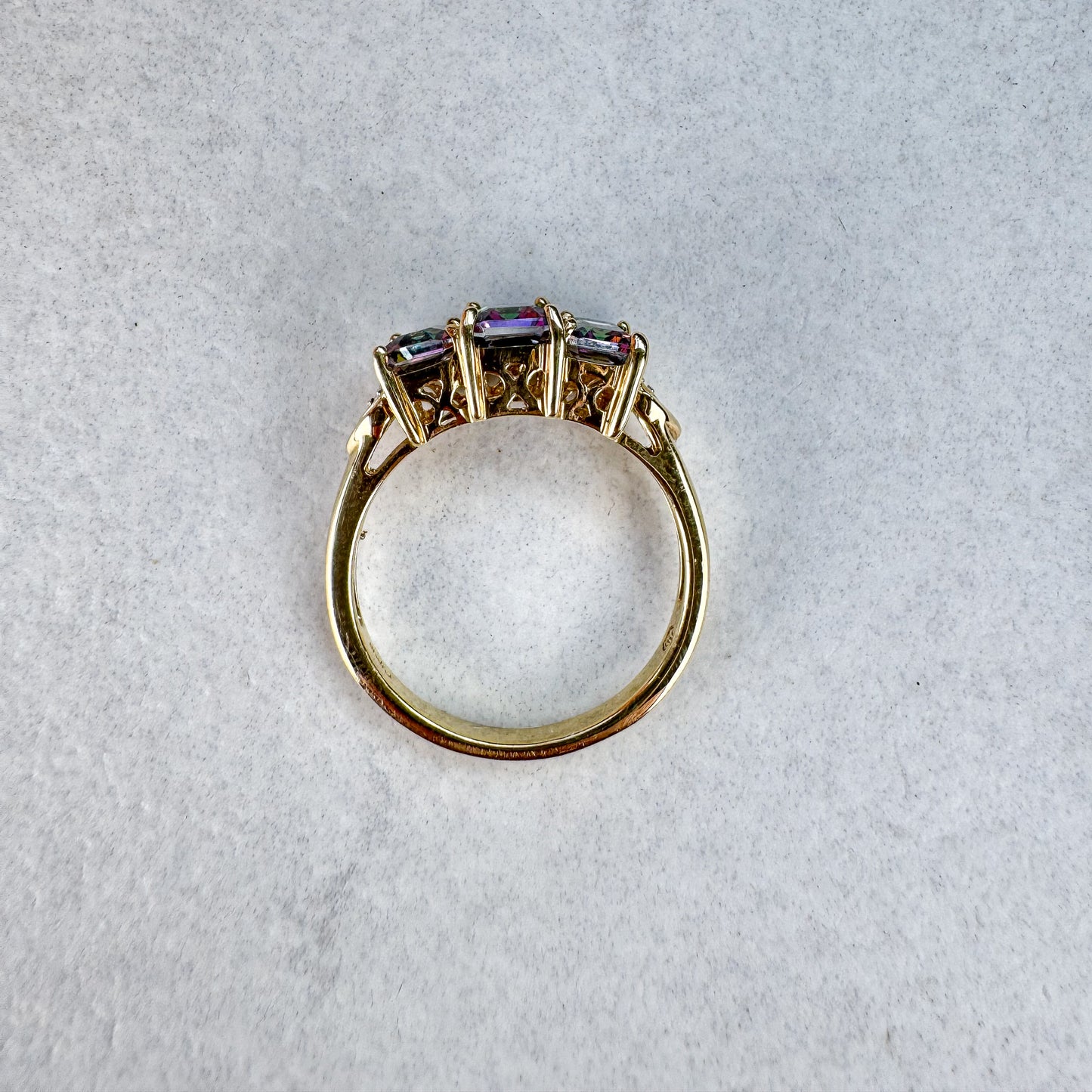 Mystic Topaz Trio Emerald-cut Ring | Yellow Gold | Size N