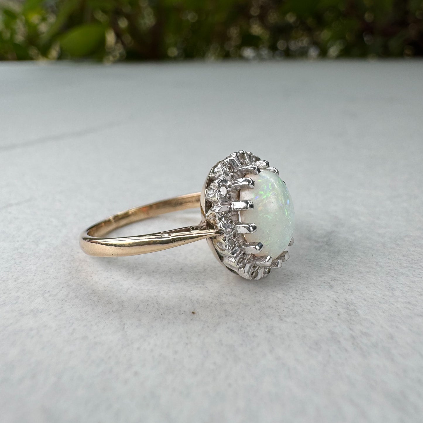 Vintage Opal & Diamond Cluster Ring | Yellow Gold | Size M 1/2