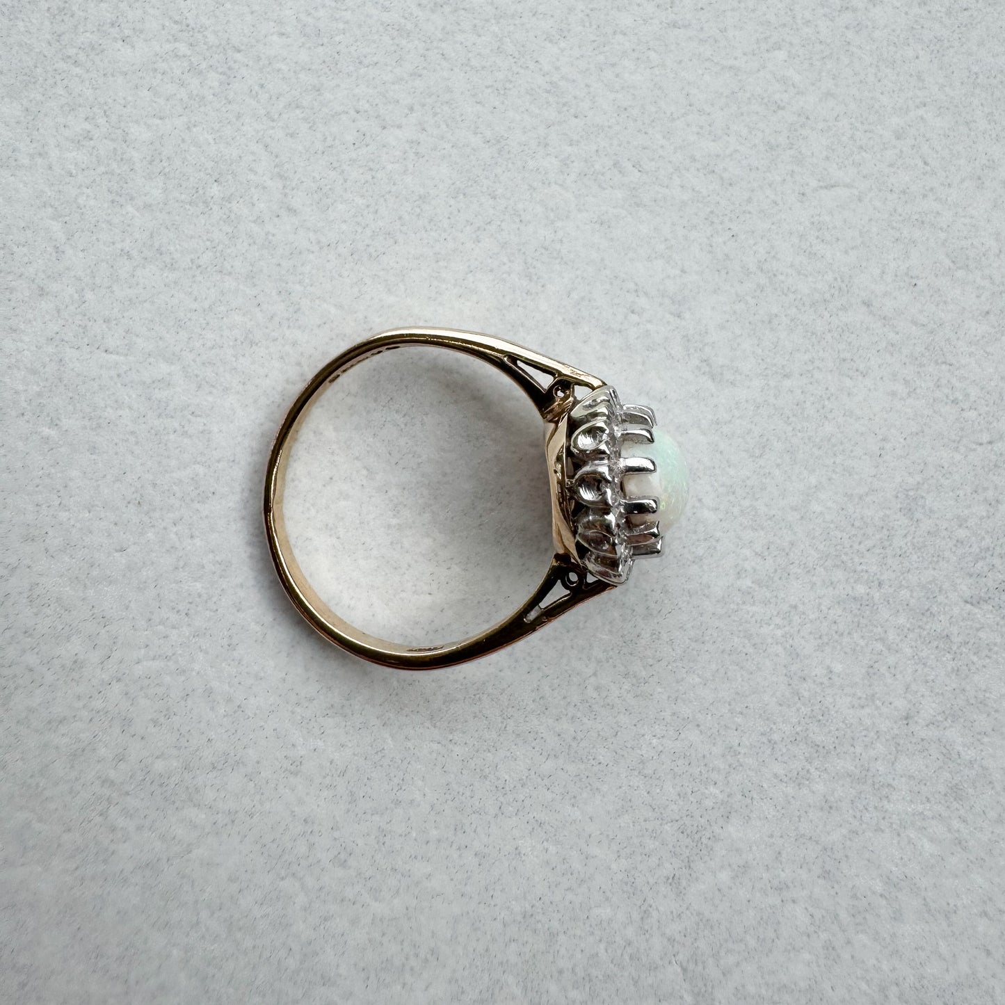Vintage Opal & Diamond Cluster Ring | Yellow Gold | Size M 1/2