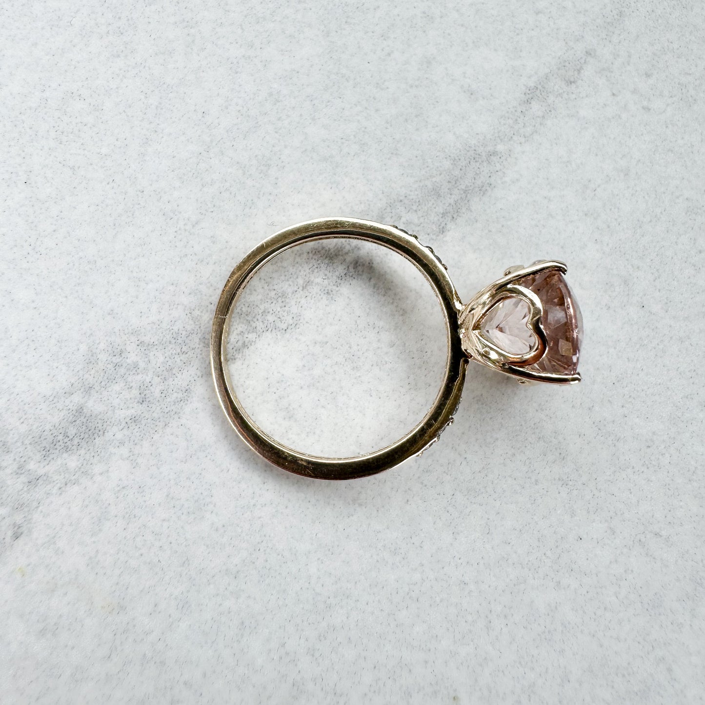 Solitaire Morganite & Diamond Ring | Yellow Gold | Size K