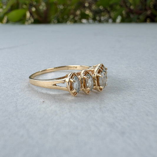 Bohemian Five Stone Aquamarine Ring | Yellow Gold | Size P 1/2