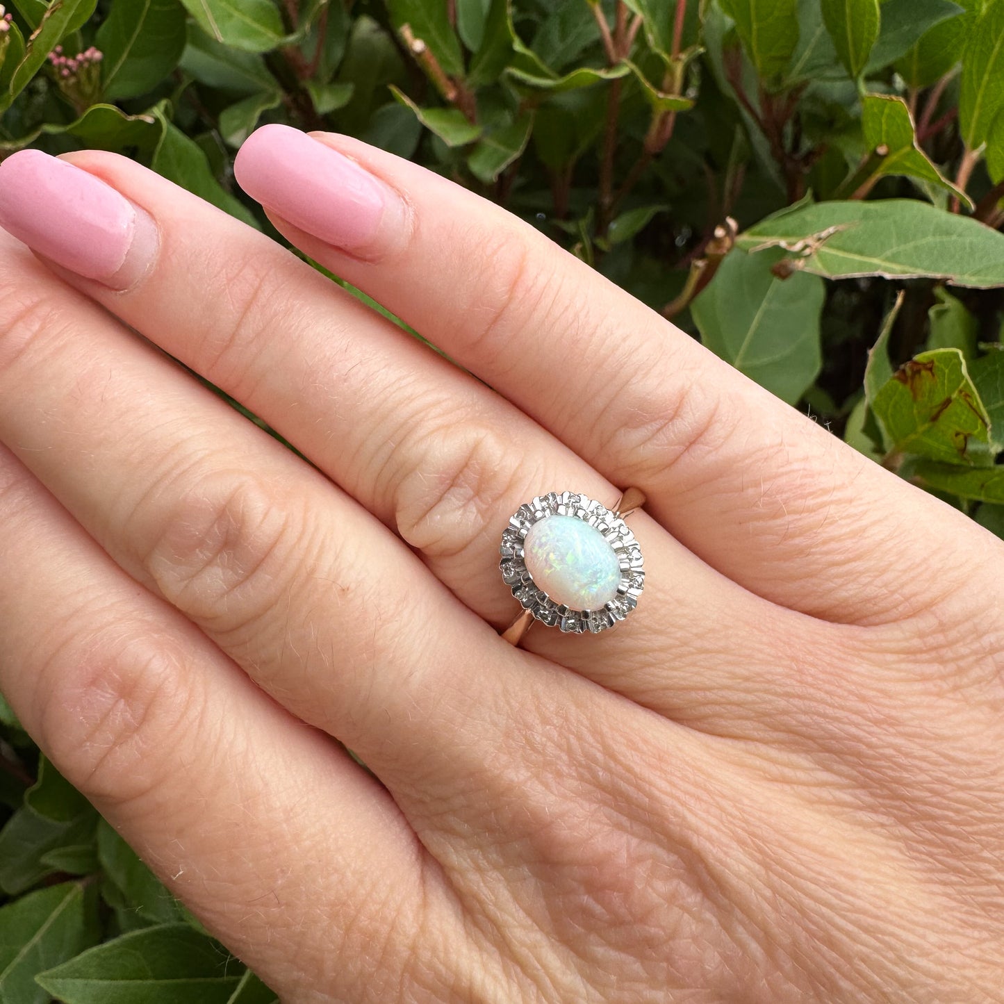 Vintage Opal & Diamond Cluster Ring | Yellow Gold | Size M 1/2