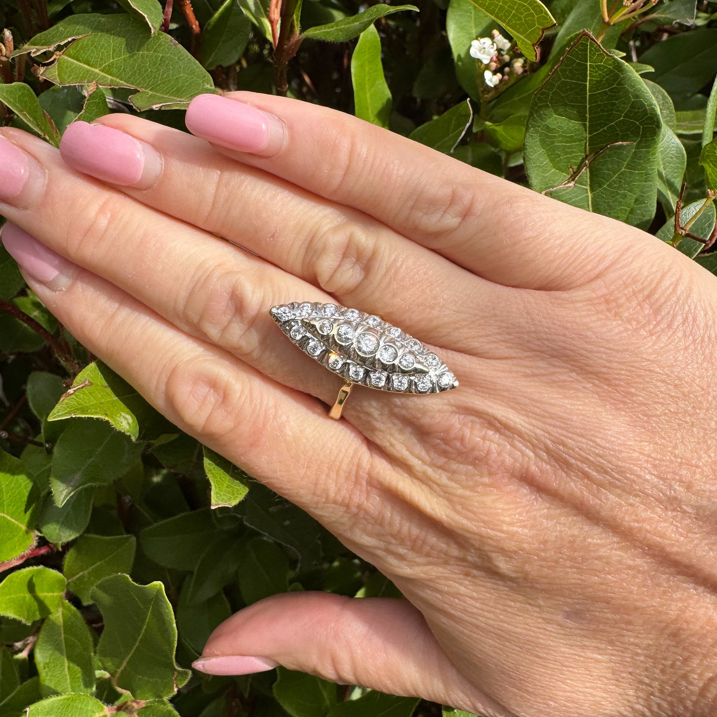 Stunning Diamond Navette Ring | Yellow Gold | Size S