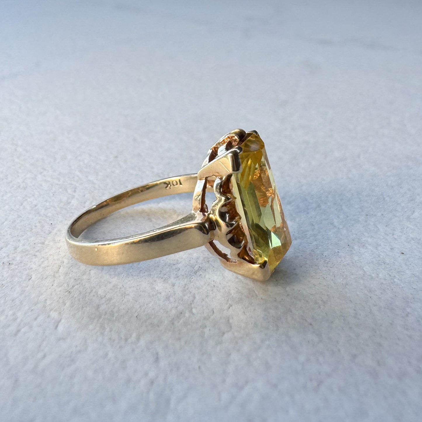 Golden Hour Vintage Rectangle Step Cut Citrine | Yellow Gold |Size N