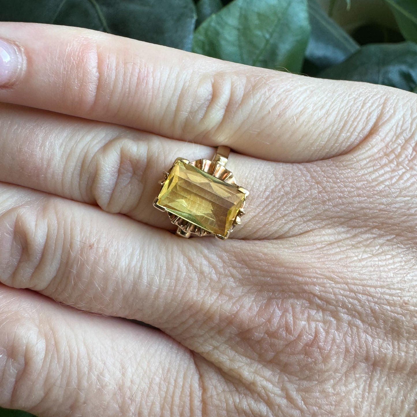 Golden Hour Vintage Rectangle Step Cut Citrine | Yellow Gold |Size N