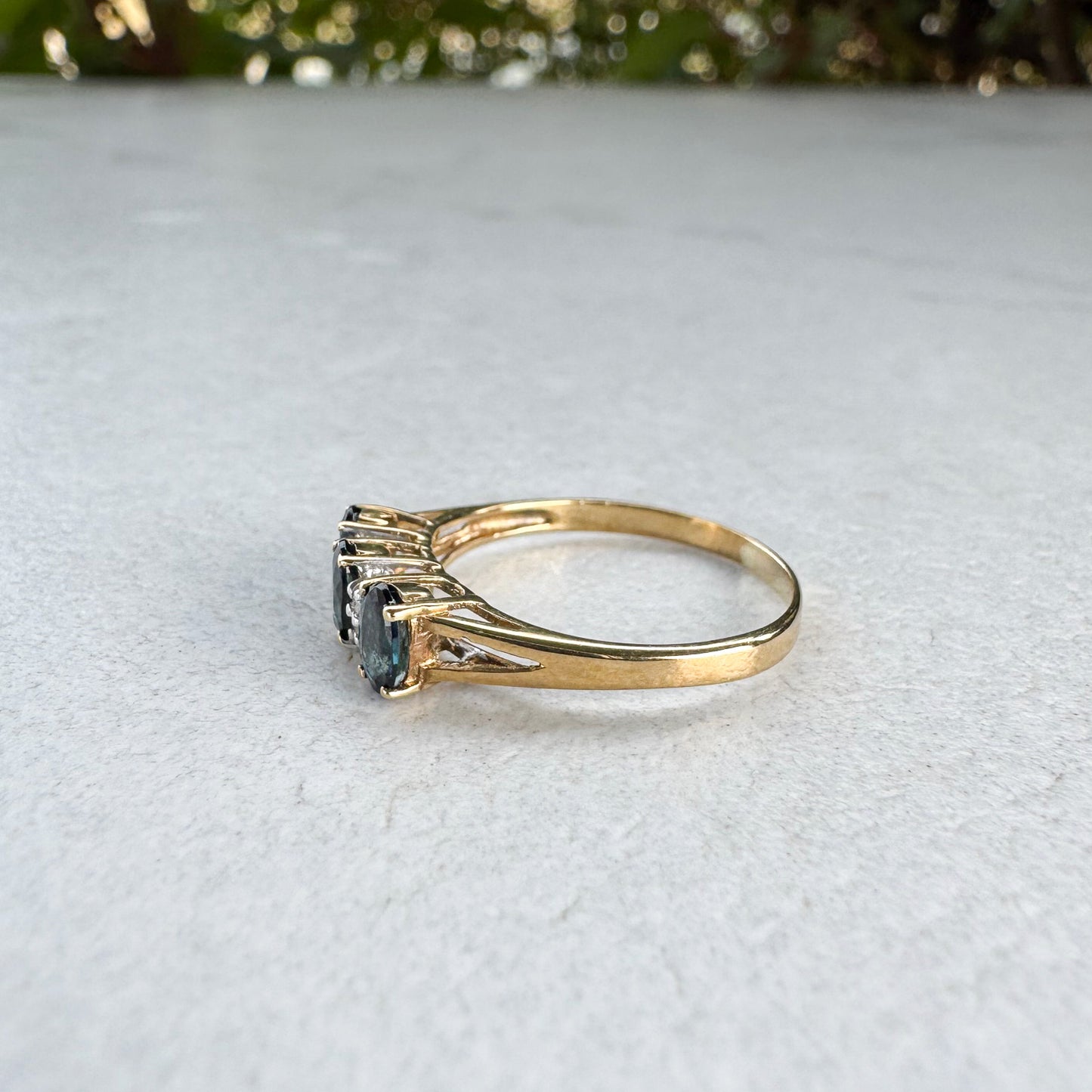 Sapphire Trio & Diamond Ring | Yellow Gold | Size M 1/2