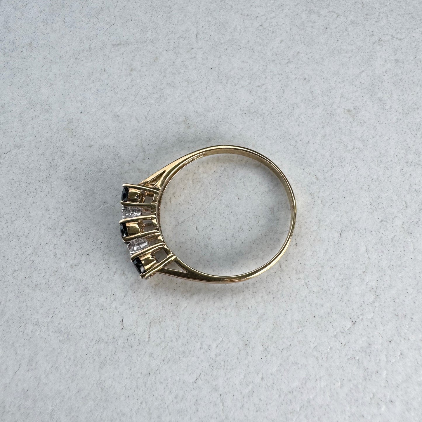 Sapphire Trio & Diamond Ring | Yellow Gold | Size M 1/2