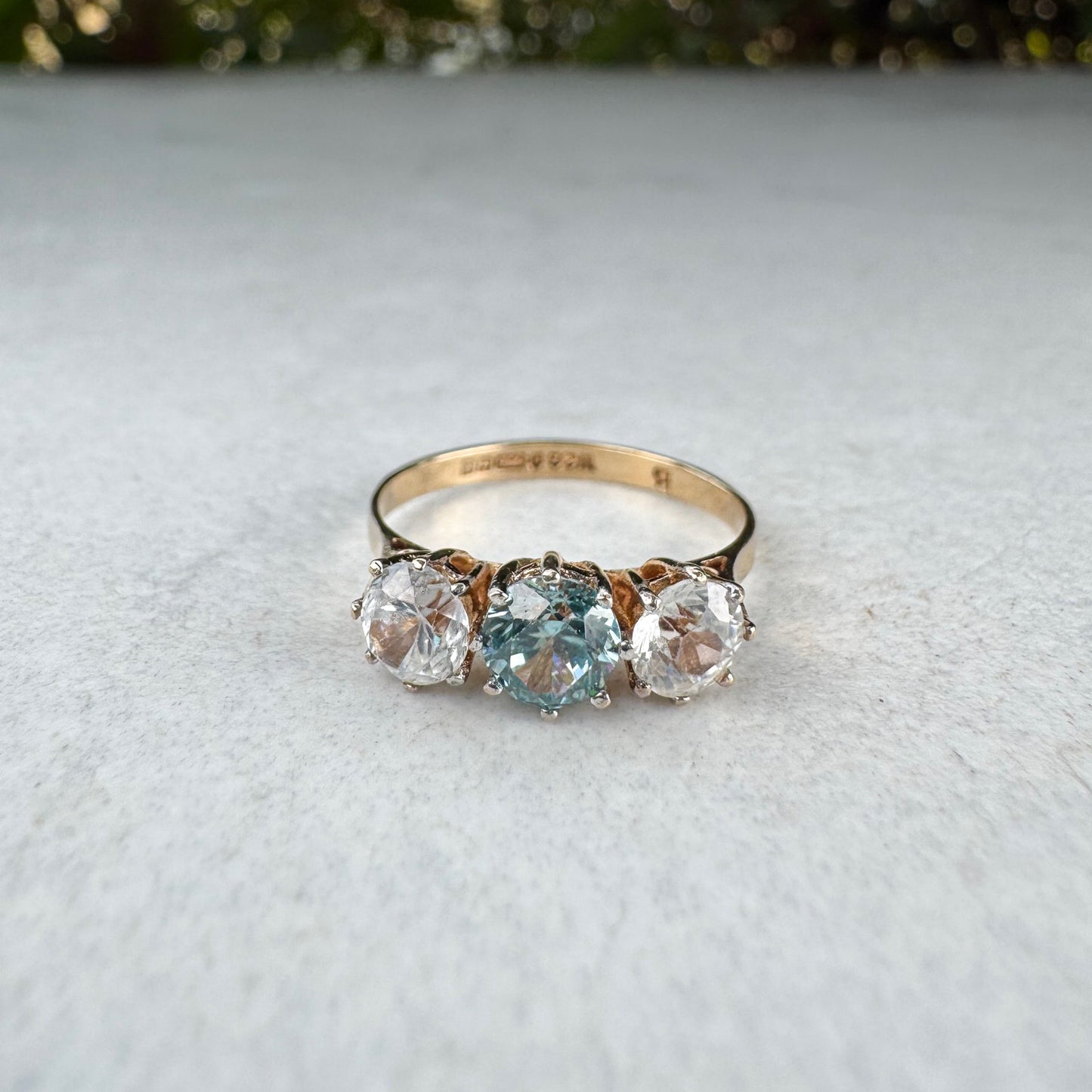 Vintage Blue Topaz & Spinel Ring | Yellow Gold | Size N 1/2
