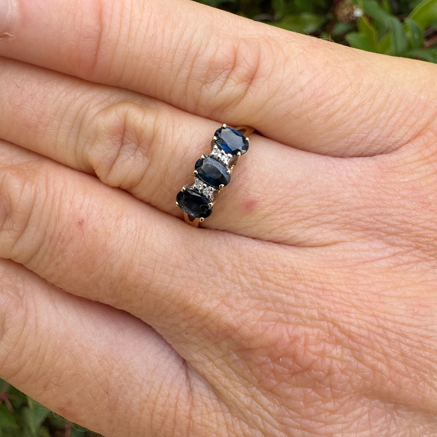 Sapphire Trio & Diamond Ring | Yellow Gold | Size M 1/2