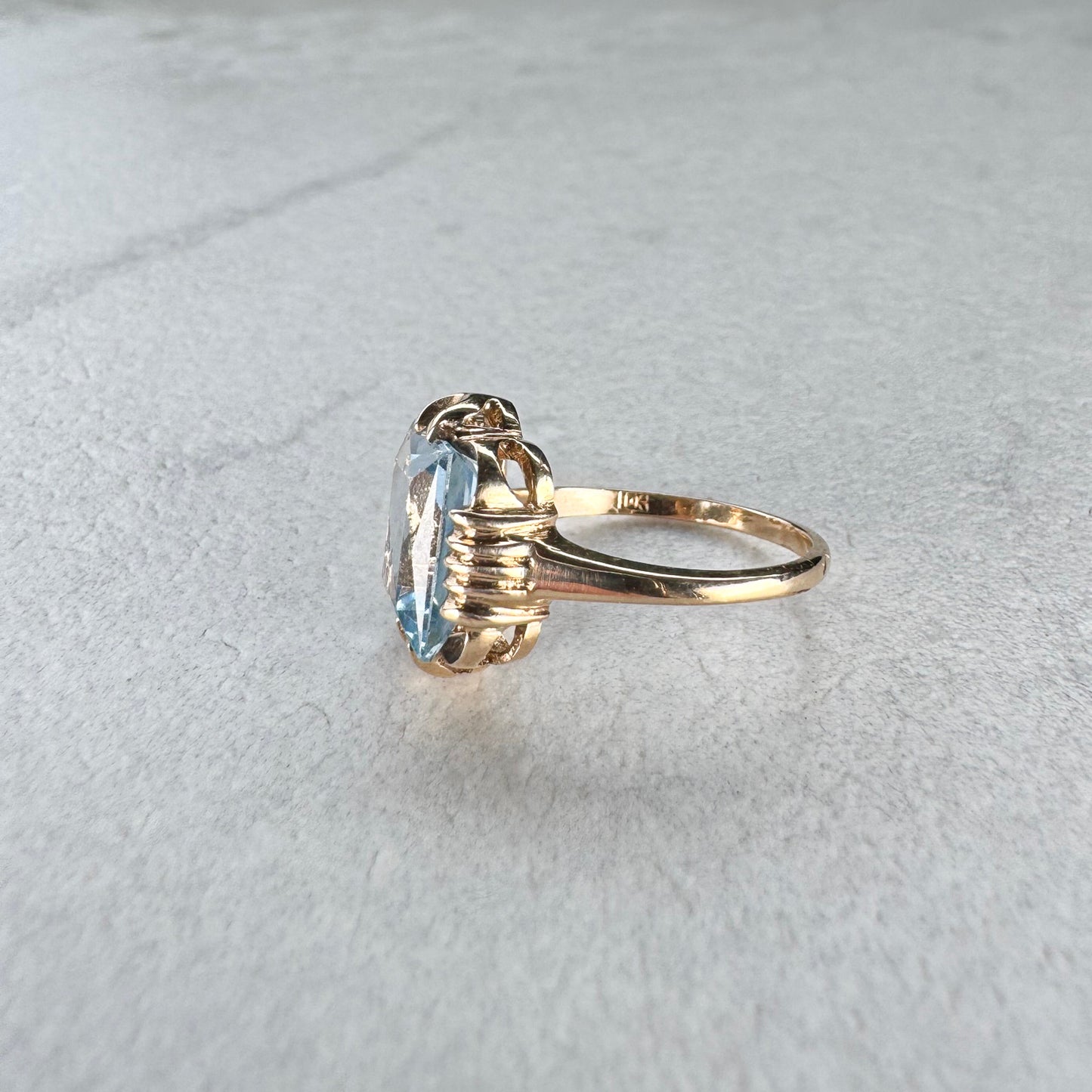 Emerald-Cut Ice Blue Topaz Ring | 9ct Yellow Gold | Size L