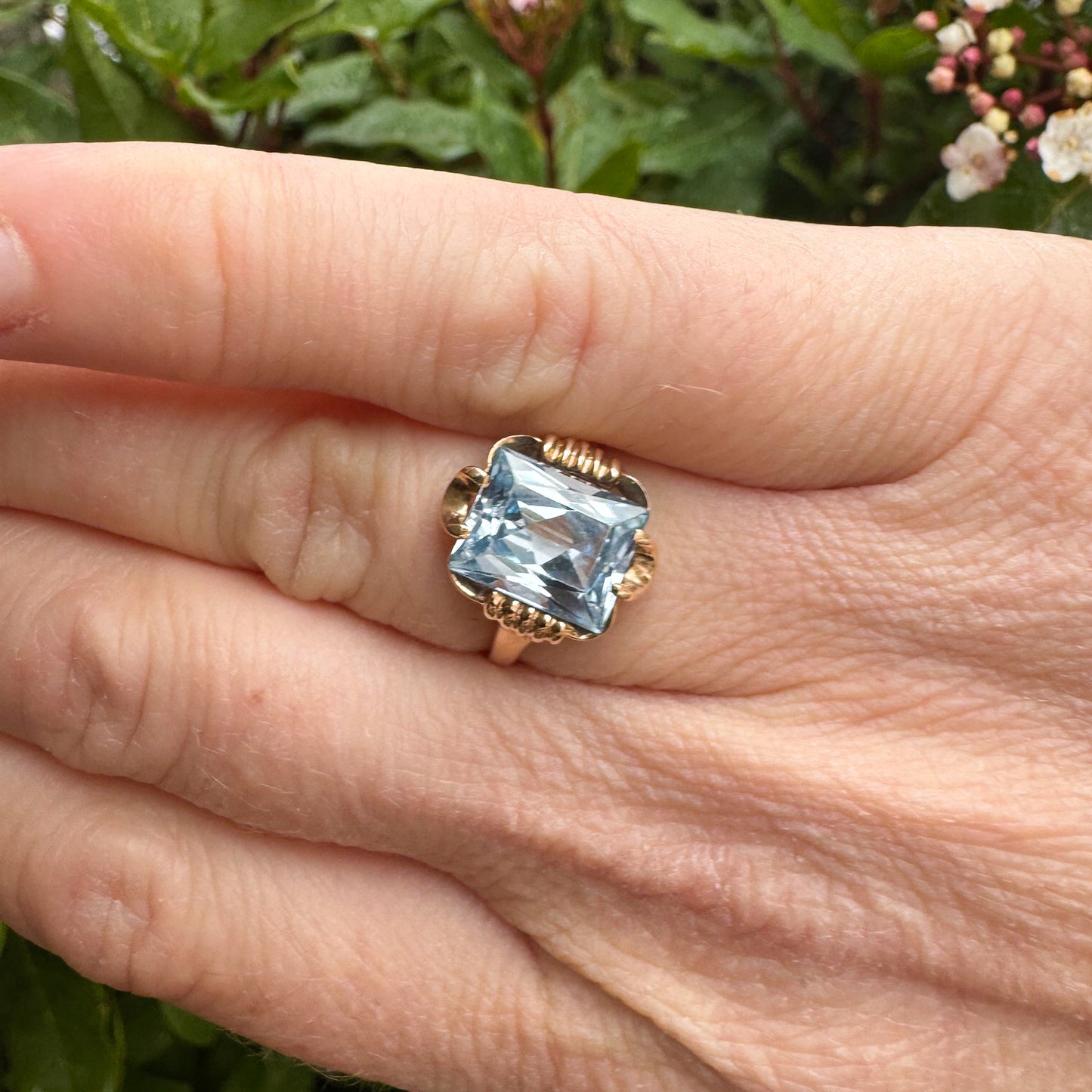 Emerald-Cut Ice Blue Topaz Ring | 9ct Yellow Gold | Size L