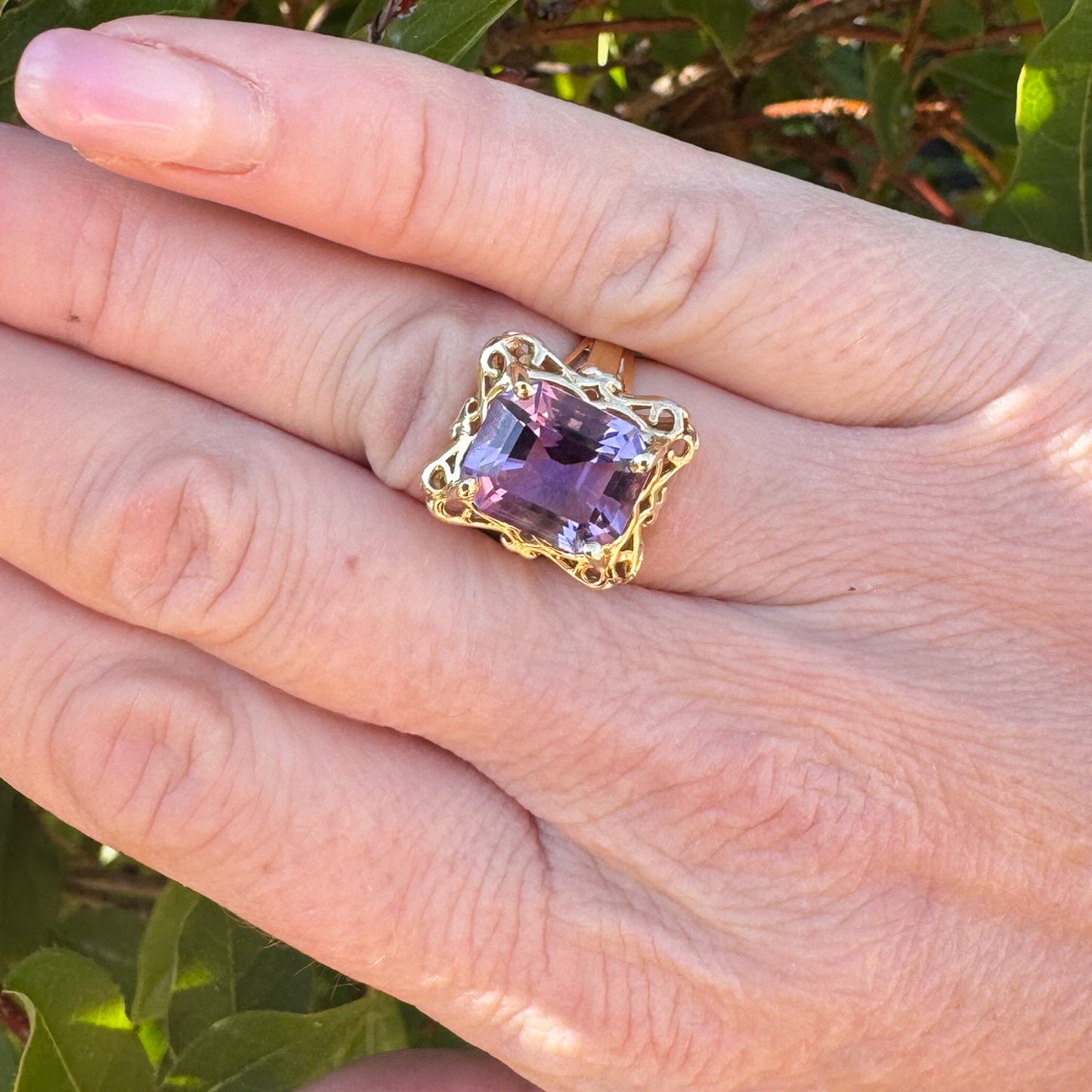 Vintage Emerald-Cut Amethyst | Yellow Gold | Size K