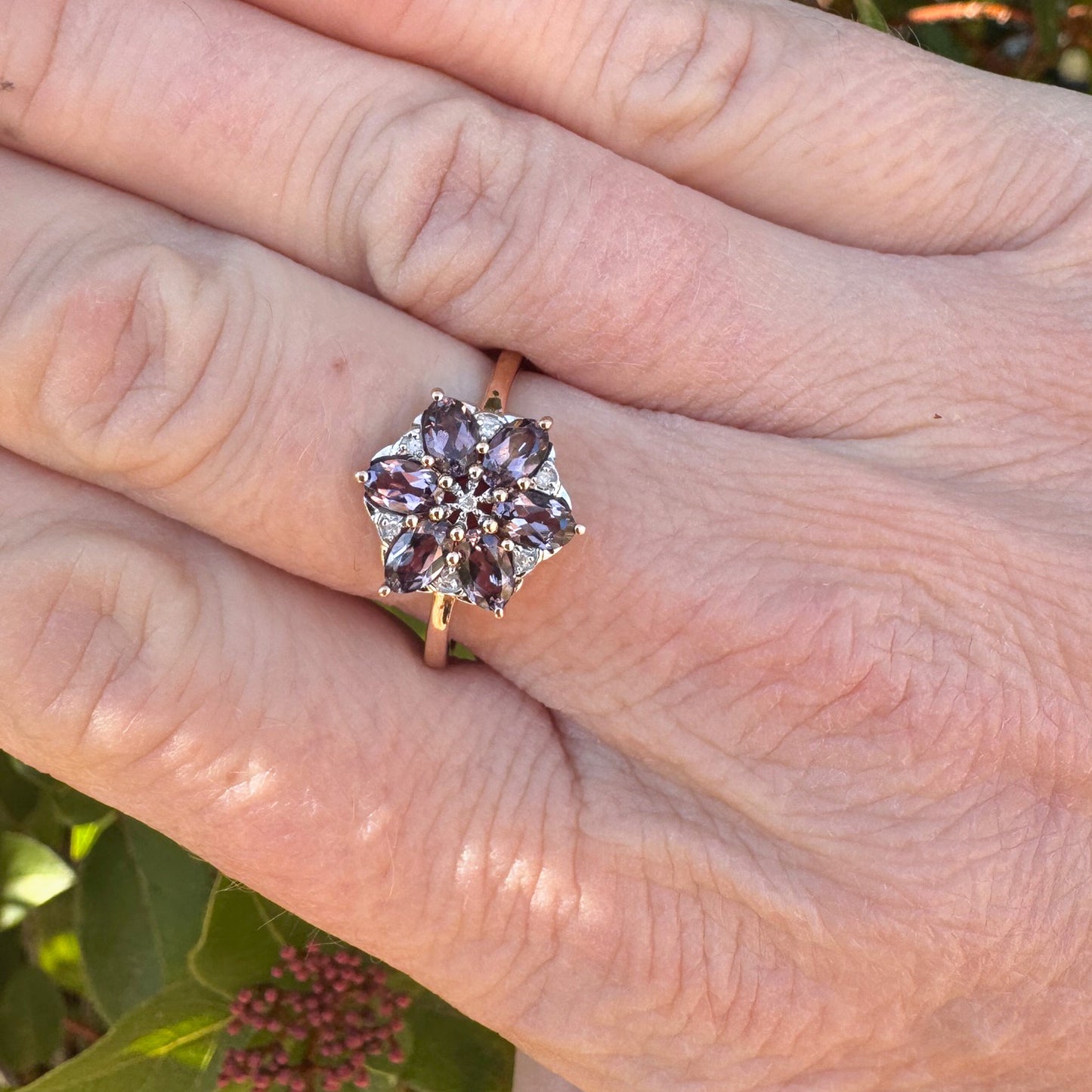 Alexandrite & Diamond Cluster Ring | Yellow Gold | Size R