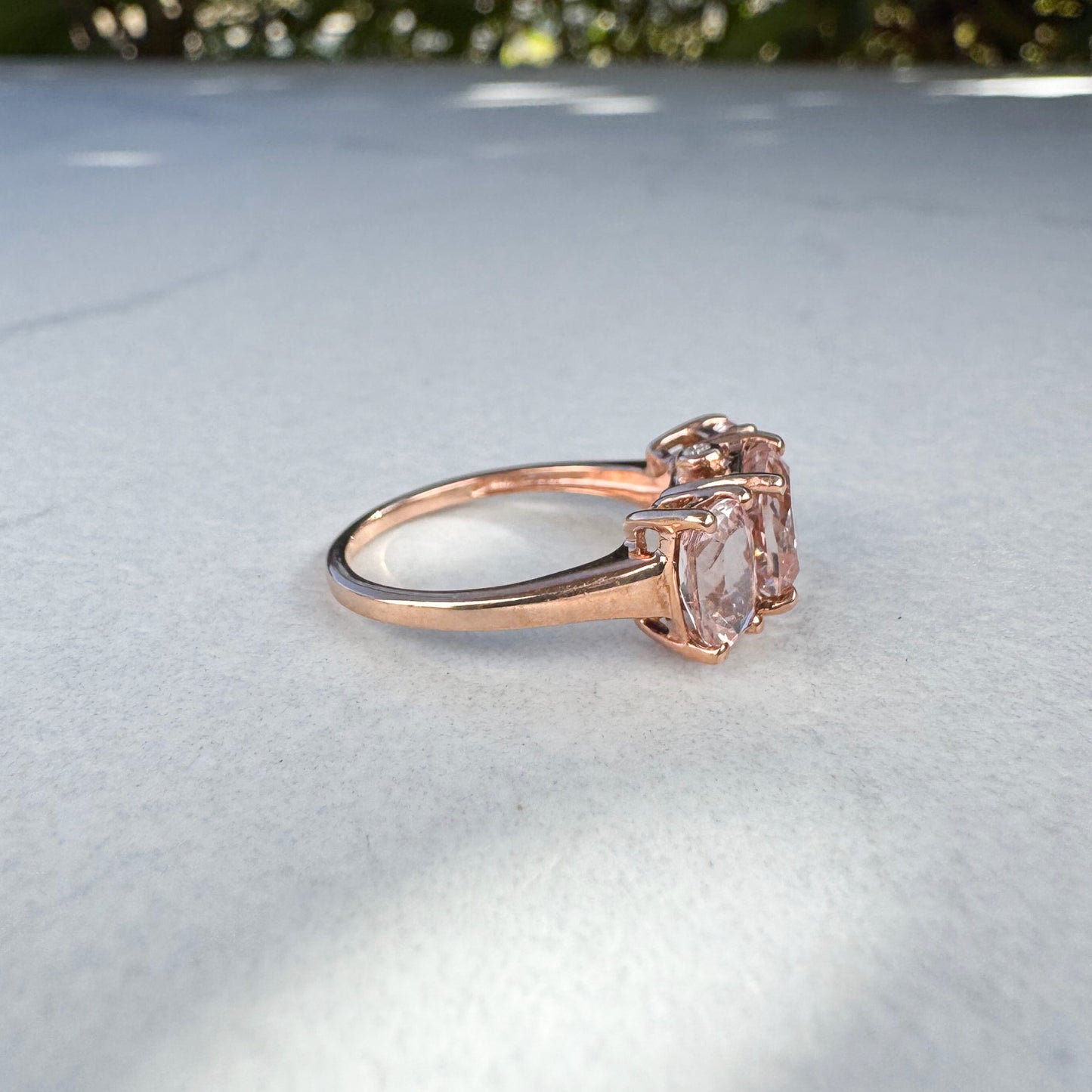 Morganite Trio with Diamond Accents | Rose Gold | Size N 1/2