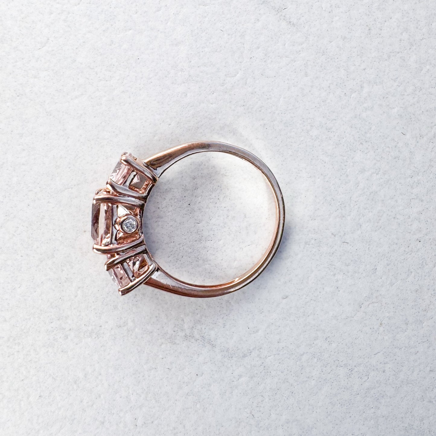 Morganite Trio with Diamond Accents | Rose Gold | Size N 1/2
