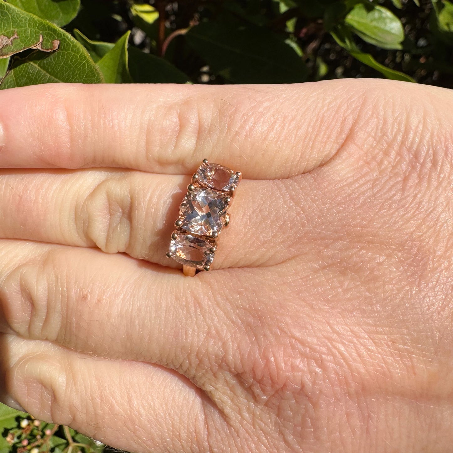 Morganite Trio with Diamond Accents | Rose Gold | Size N 1/2