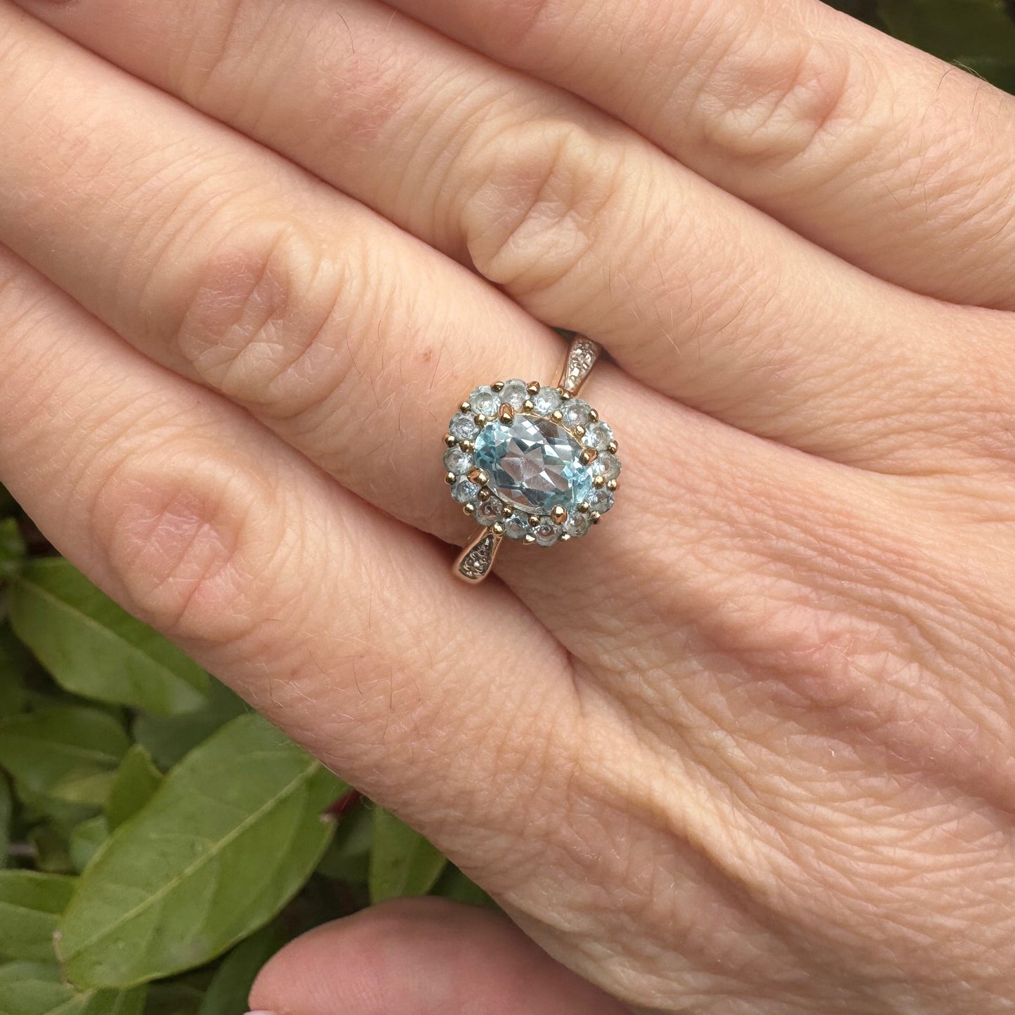 Vintage Topaz Halo Ring | Yellow & White Gold | Size P