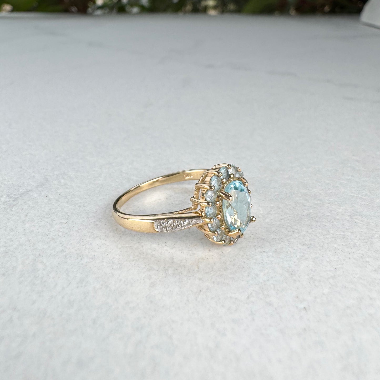 Vintage Topaz Halo Ring | Yellow & White Gold | Size P