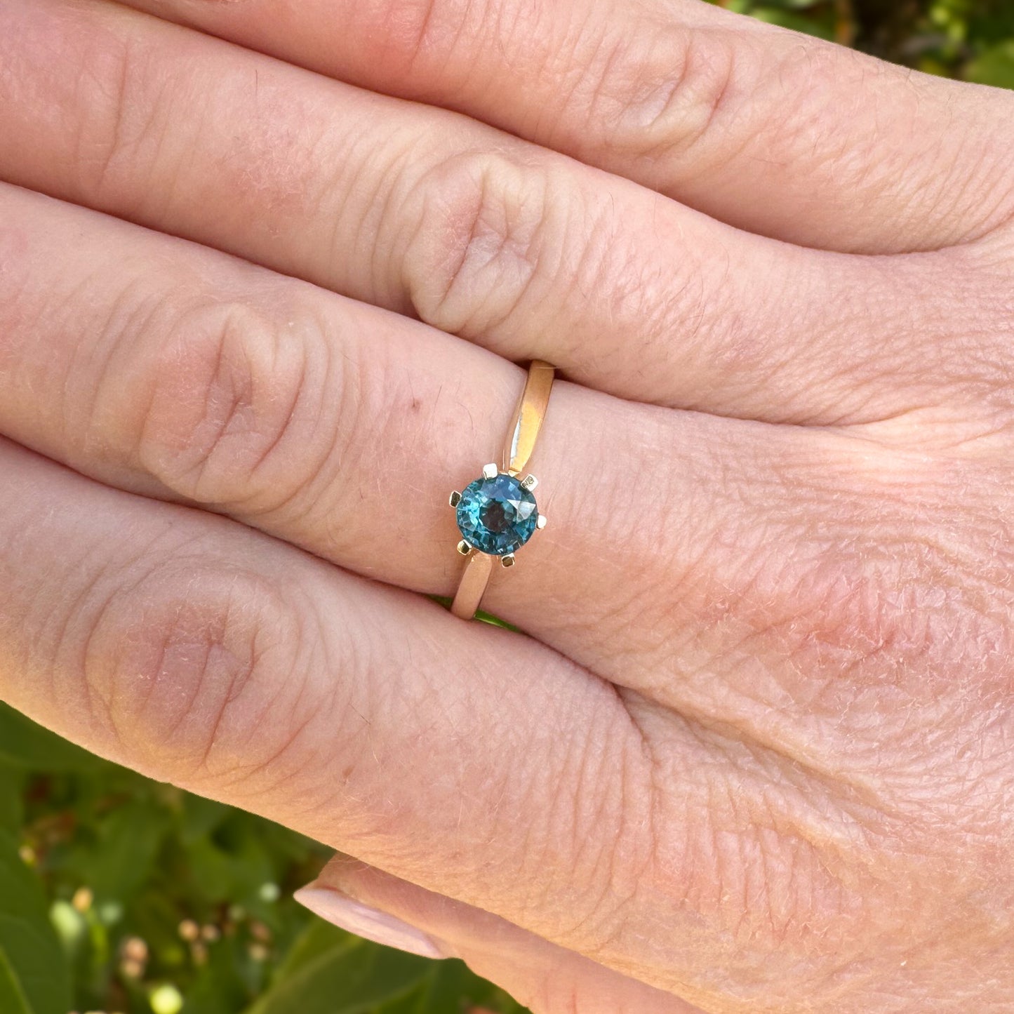 Teal Topaz Solitaire | Yellow Gold | Size P