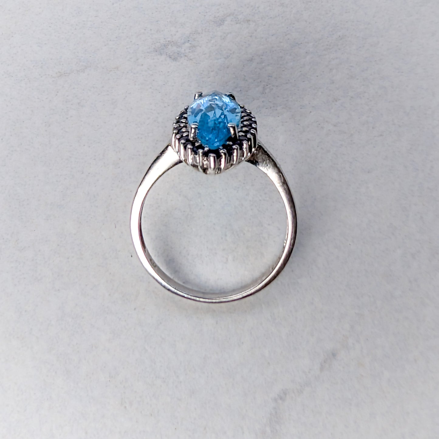 Marquise Topaz and Sapphire Halo Ring | White Gold | Size N 1/2