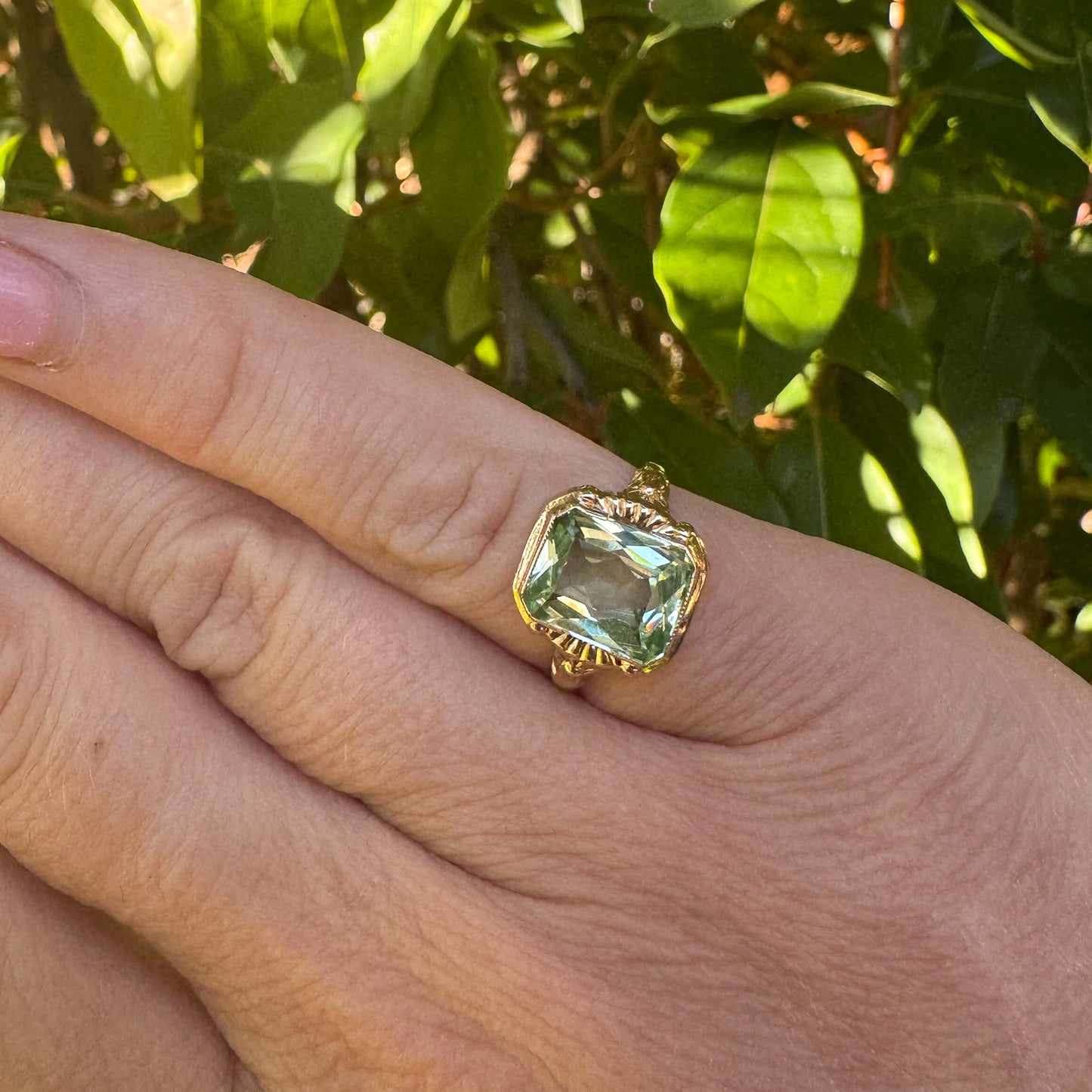 Emerald-Cut Green Spinel Ring | 14ct Yellow Gold | Size J