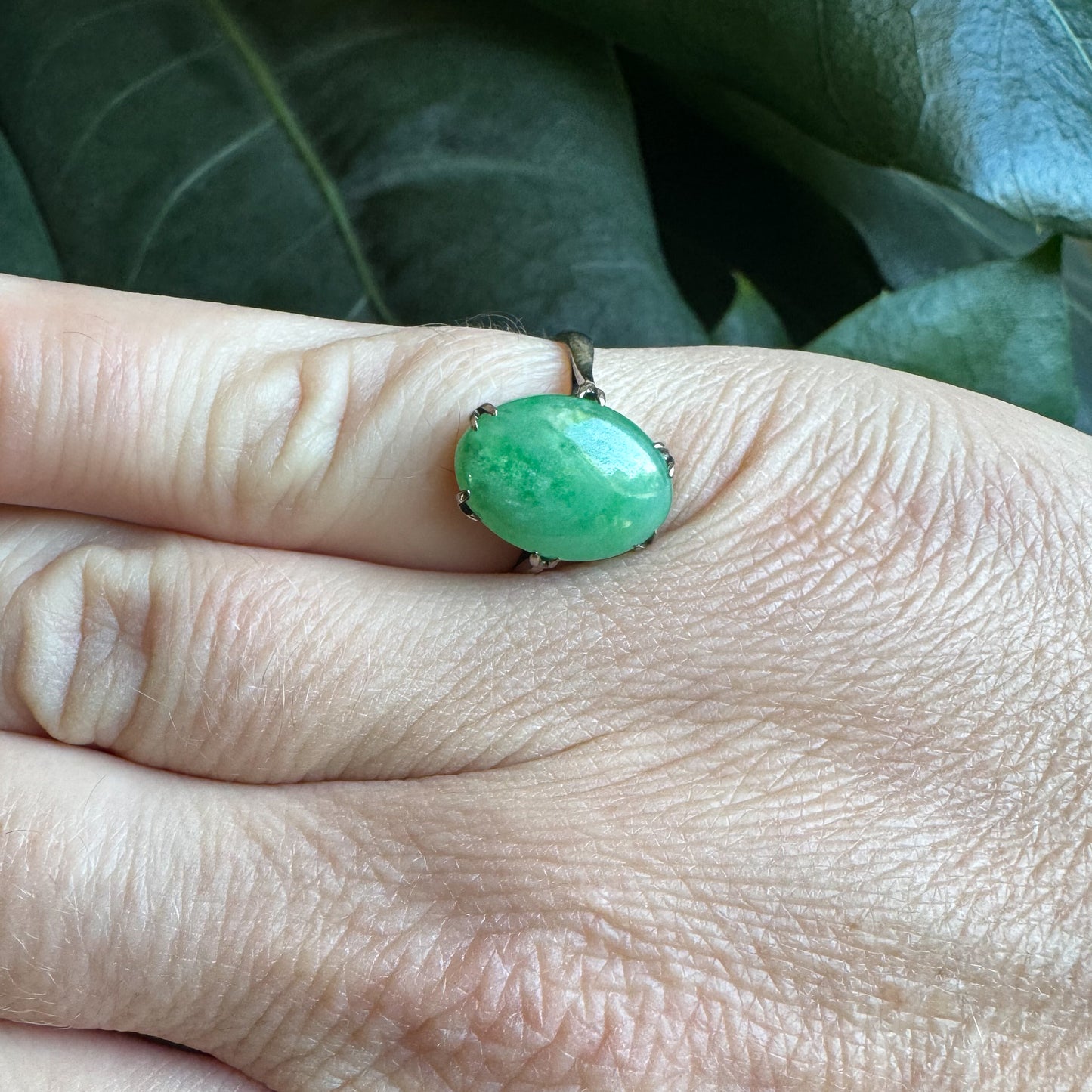 Natural Cabochon Jadeite | White Gold | Size K 1/2