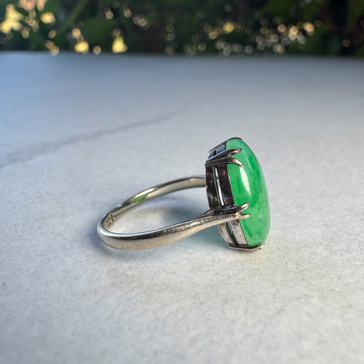 Natural Cabochon Jadeite | White Gold | Size K 1/2