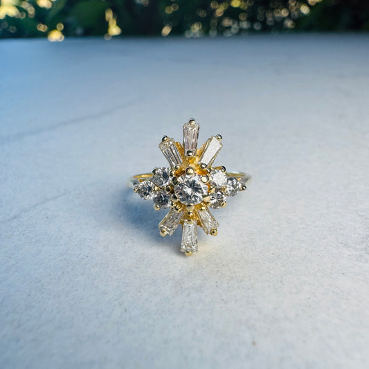 Natural Diamond Cluster Ring | Yellow Gold | Size K