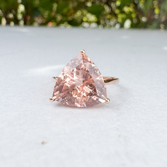 Trillion Cut Morganite Ring | Rose Gold | Size L