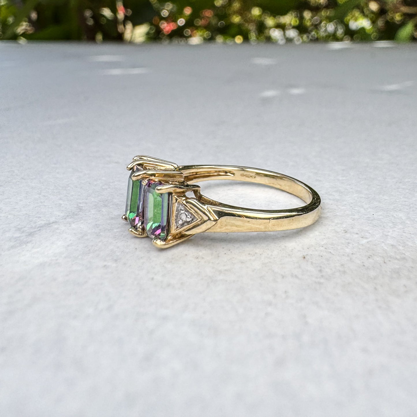 Mystic Topaz Trio Emerald-cut Ring | Yellow Gold | Size N