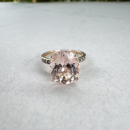 Solitaire Morganite & Diamond Ring | Yellow Gold | Size K