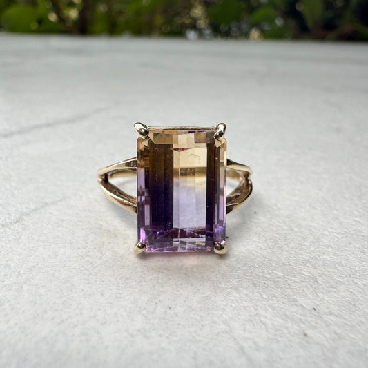 Statement Ametrine Cocktail Ring | Yellow Gold | Size R