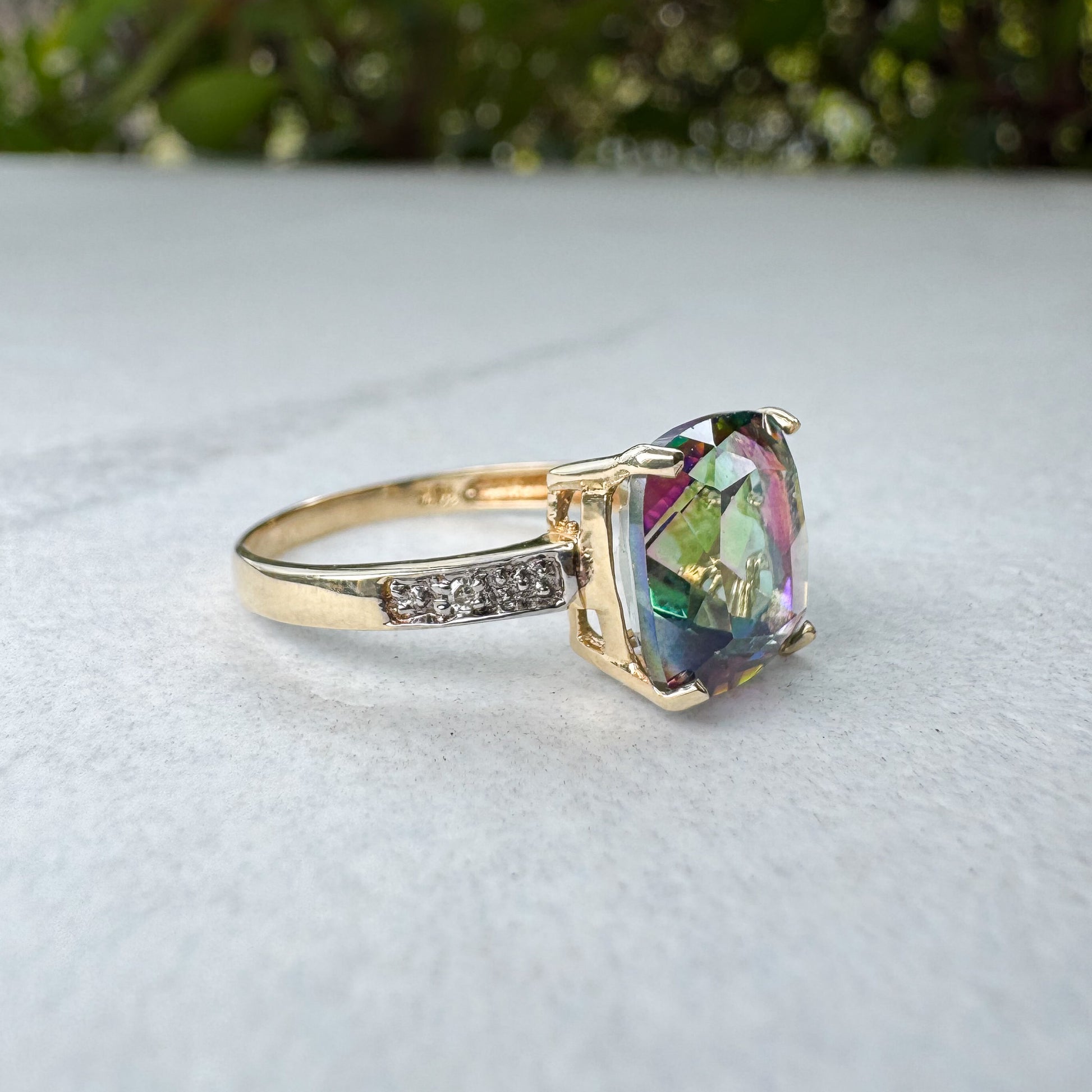 Engagement Ring Sunrise Mystic Topaz 14k Mystic Fire Ring 14k Rose