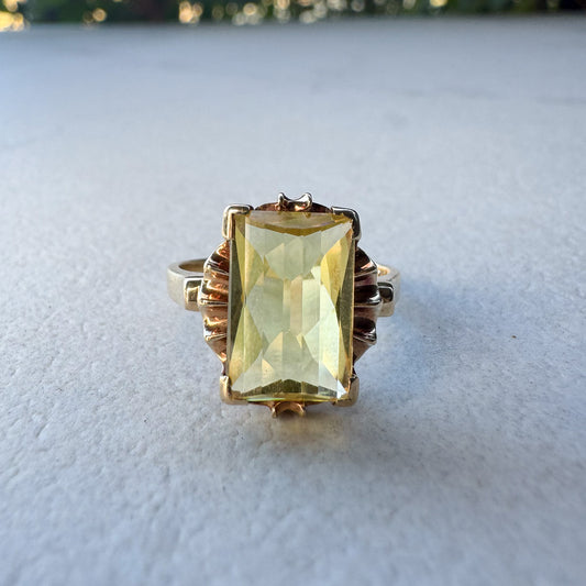 Golden Hour Vintage Rectangle Step Cut Citrine | Yellow Gold |Size N