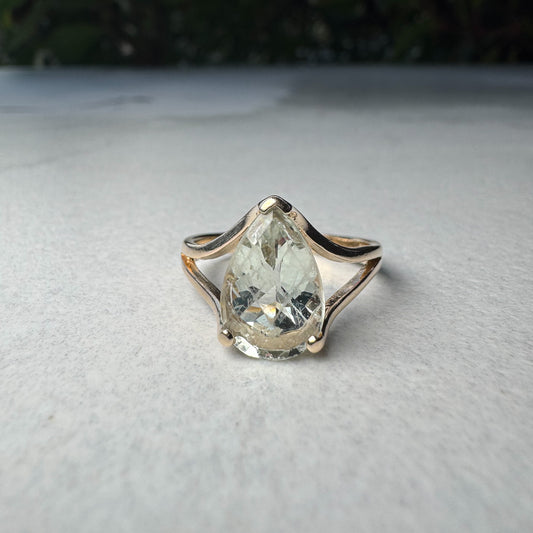 Pear-shaped Aquamarine Ring | Yellow Gold | Size L