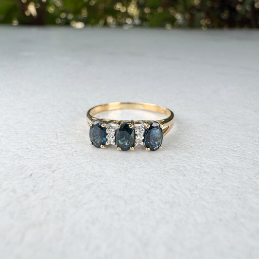 Sapphire Trio & Diamond Ring | Yellow Gold | Size M 1/2