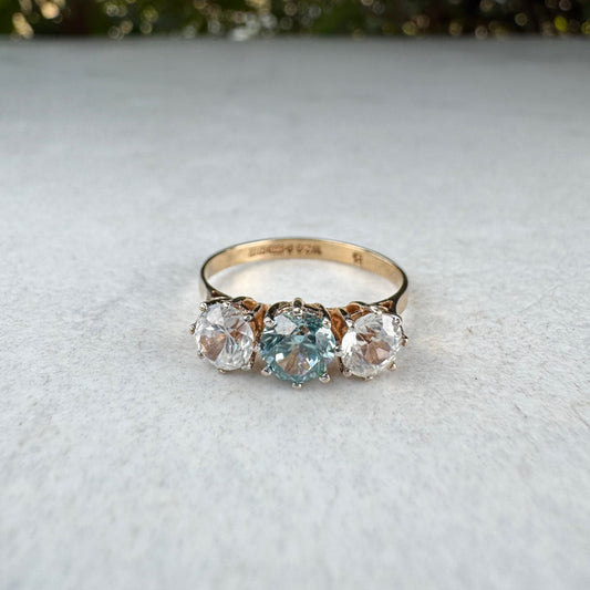 Vintage Blue Topaz & Spinel Ring | Yellow Gold | Size N 1/2