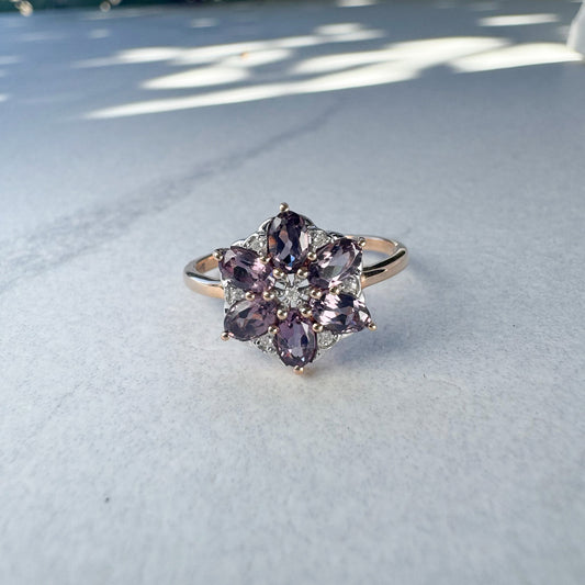 Alexandrite & Diamond Cluster Ring | Yellow Gold | Size R