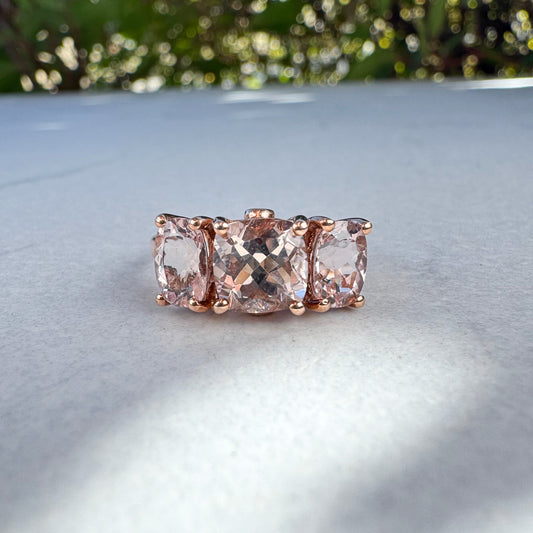 Morganite Trio with Diamond Accents | Rose Gold | Size N 1/2