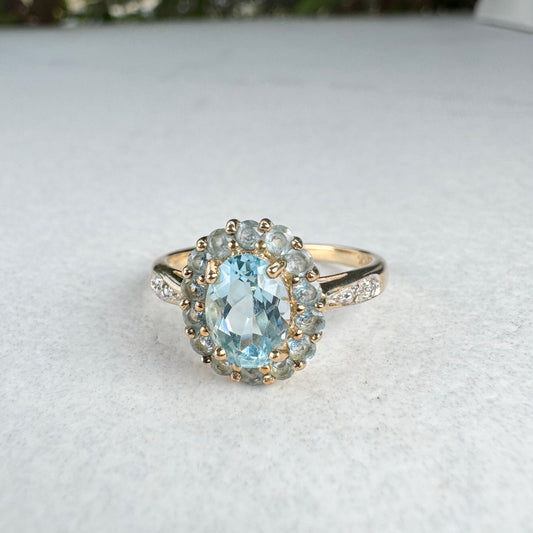 Vintage Topaz Halo Ring | Yellow & White Gold | Size P